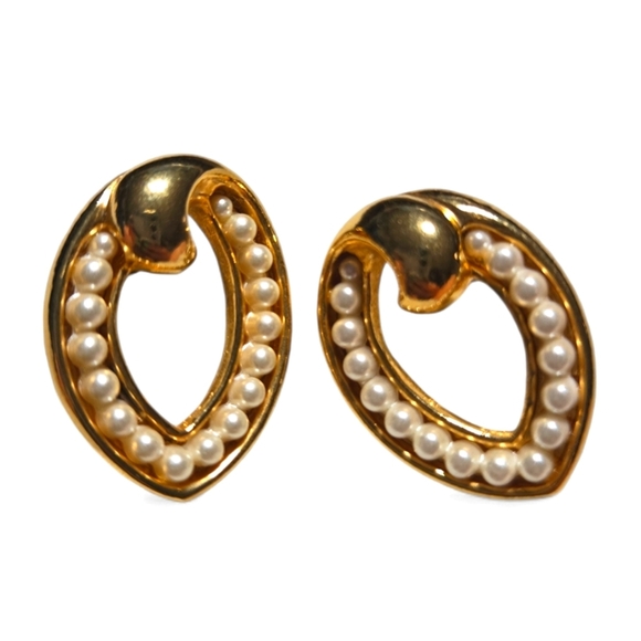 Avon Jewelry - Avon Vintage Goldtone Faux Pearl Earrings Steel Posts